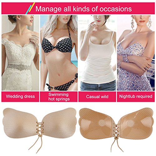 【NEW 2018 VERSION】Adhesive Bra Push Up Strapless Bras, Backless Reusable Invisible Bra with Drawstring for Women