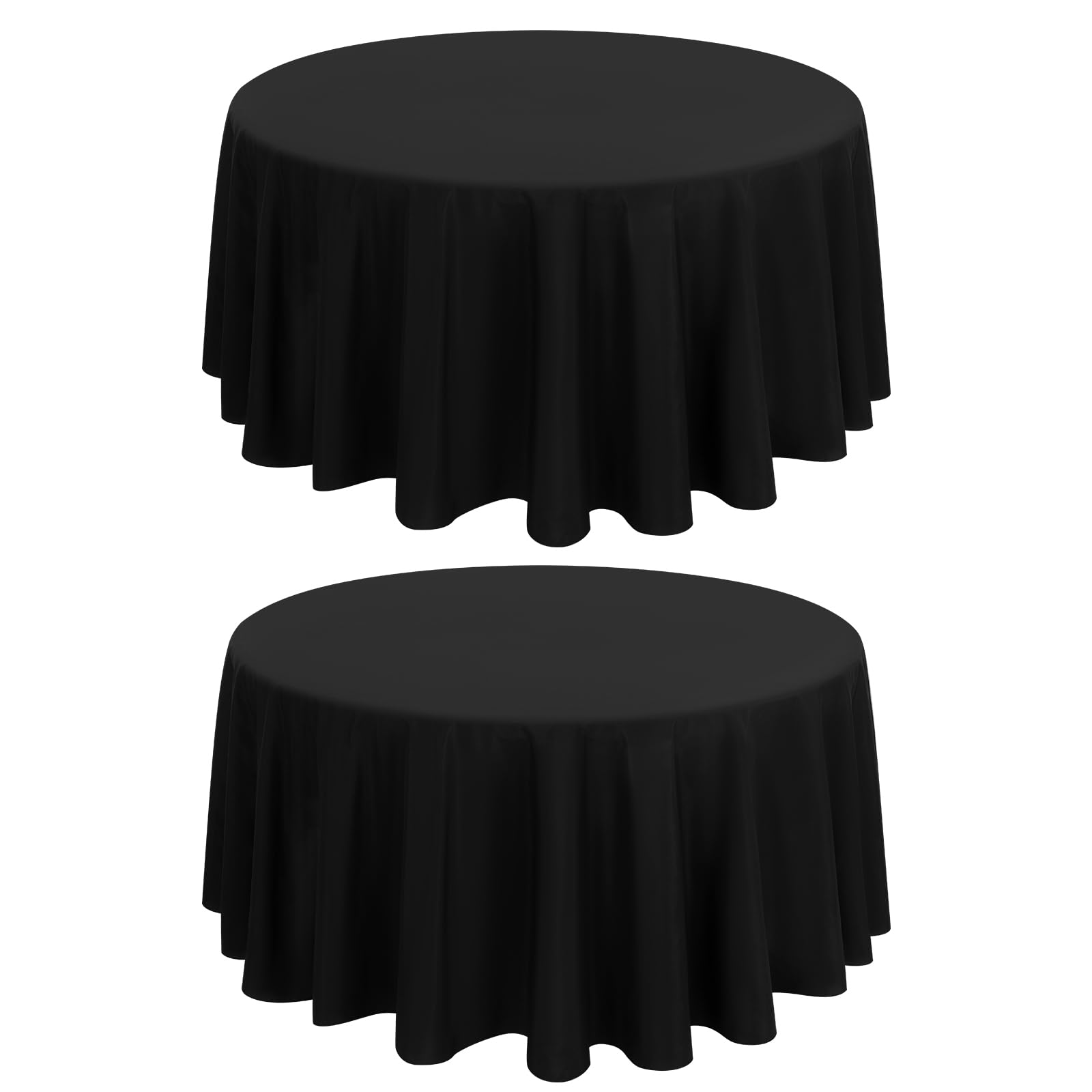 FXKS 2 Pack Black Tablecloths Round 275cm Circle Polyester Tablecloth,Stain Resistant and Wrinkle Fall Tablecloth Decorative Fabric Table Cover for Dining Wedding Party Banquet Buffet