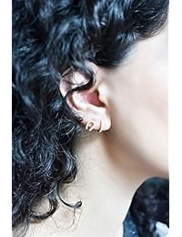 Carleen - Pendientes de aro de plata de ley 925 chapados en oro de 14 quilates con circonita cúbica de corte redondo y diamantes de imitación pequeños mini aros de cartílago con bisagras para mujeres y niñas, diámetro exterior de 0.433 in, diámetro interi