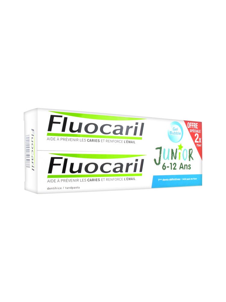 Fluocaril Junior Toothpaste 6-12 Years-Old 2 x 75ml - Bubble Gel