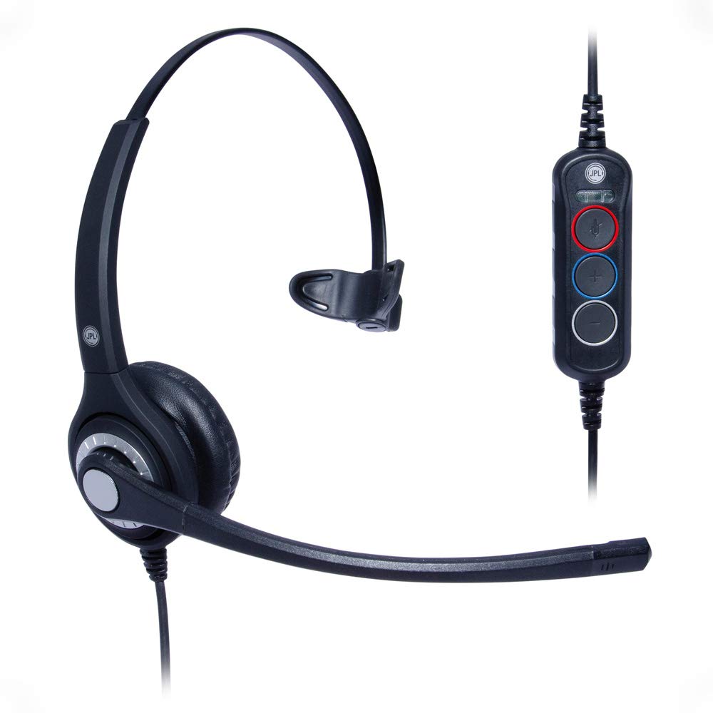 JPL Headset 401S-USB Monaural, Corded, Unified Communications Certified, Universal Plug & Play, In-line Control, Surround Shield Noise Cancelling Microphone (Ideal for Remote Home Workers) – Black