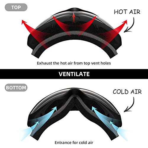 VELAZZIO Ski Goggles, Snowboard Goggles - Spherical Double Layer Anti-Fog 100% UV Protective Lens, Hydrophobic and Oleophobic Coating, Helmet Compatible, Medium Fit Snow Sports Goggles Men & Women