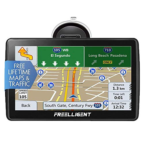 Car GPS Navigation,Lifetime Map Update, 7-inch HD Touch Screen& 8G-256MB Memory, Voice Broadcast GPS Navigation System, Including Multi-Function Car Charger - FREELLIGENT