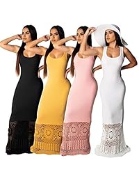 Acelyn Maxi vestido de encaje sin mangas, informal, largo, para mujer