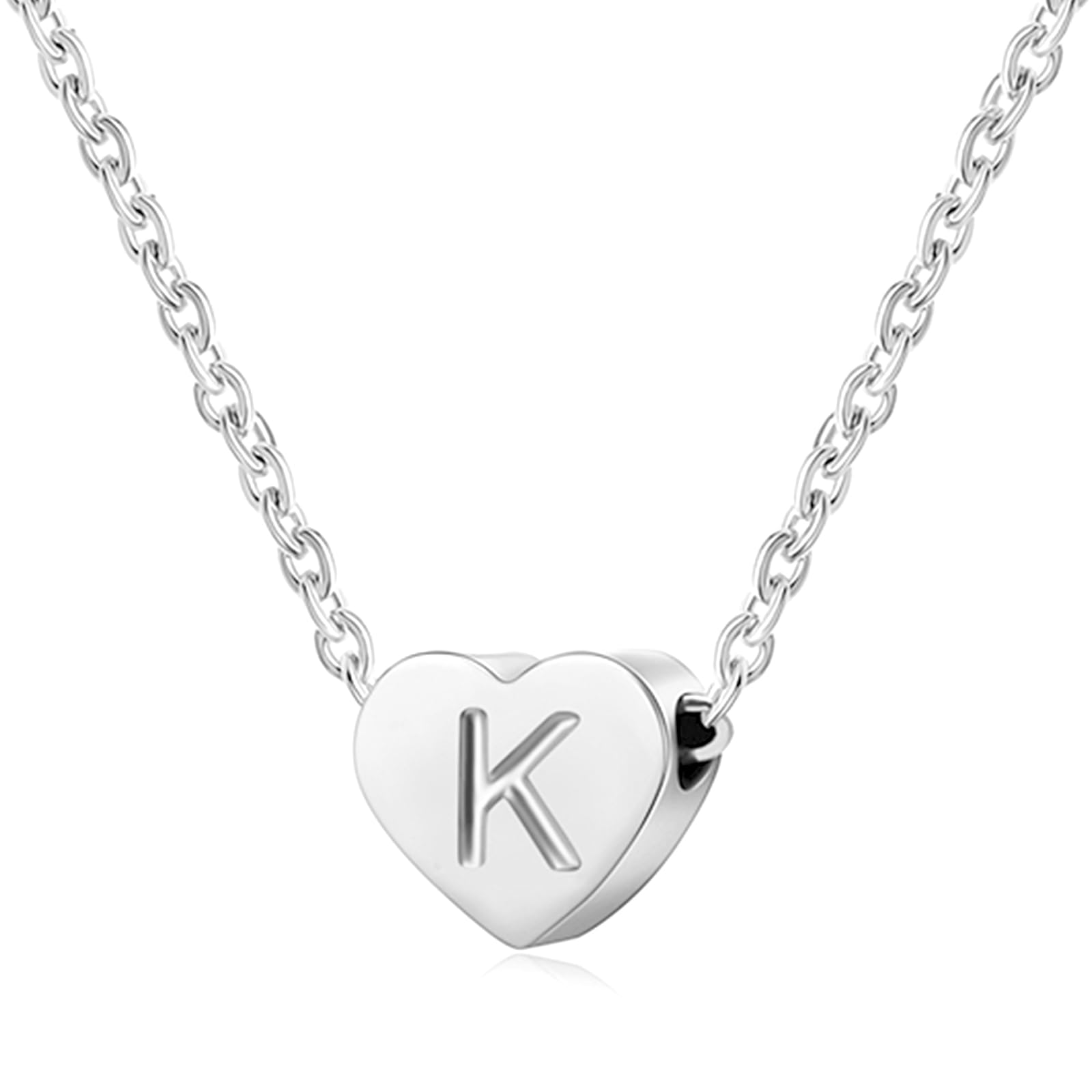 AFSTALR Silver Necklaces for Women Heart Initial Letter K Pendant Necklace Personalized Tiny Capital Alphabet Choker Chain Birthday Jewellery Gifts for Girls Girlfriend Wife Lady