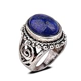 YAZILIND Vintage Antique Oval Cut Blue Lapis Lazuli Retro Silver Plated Ring Women