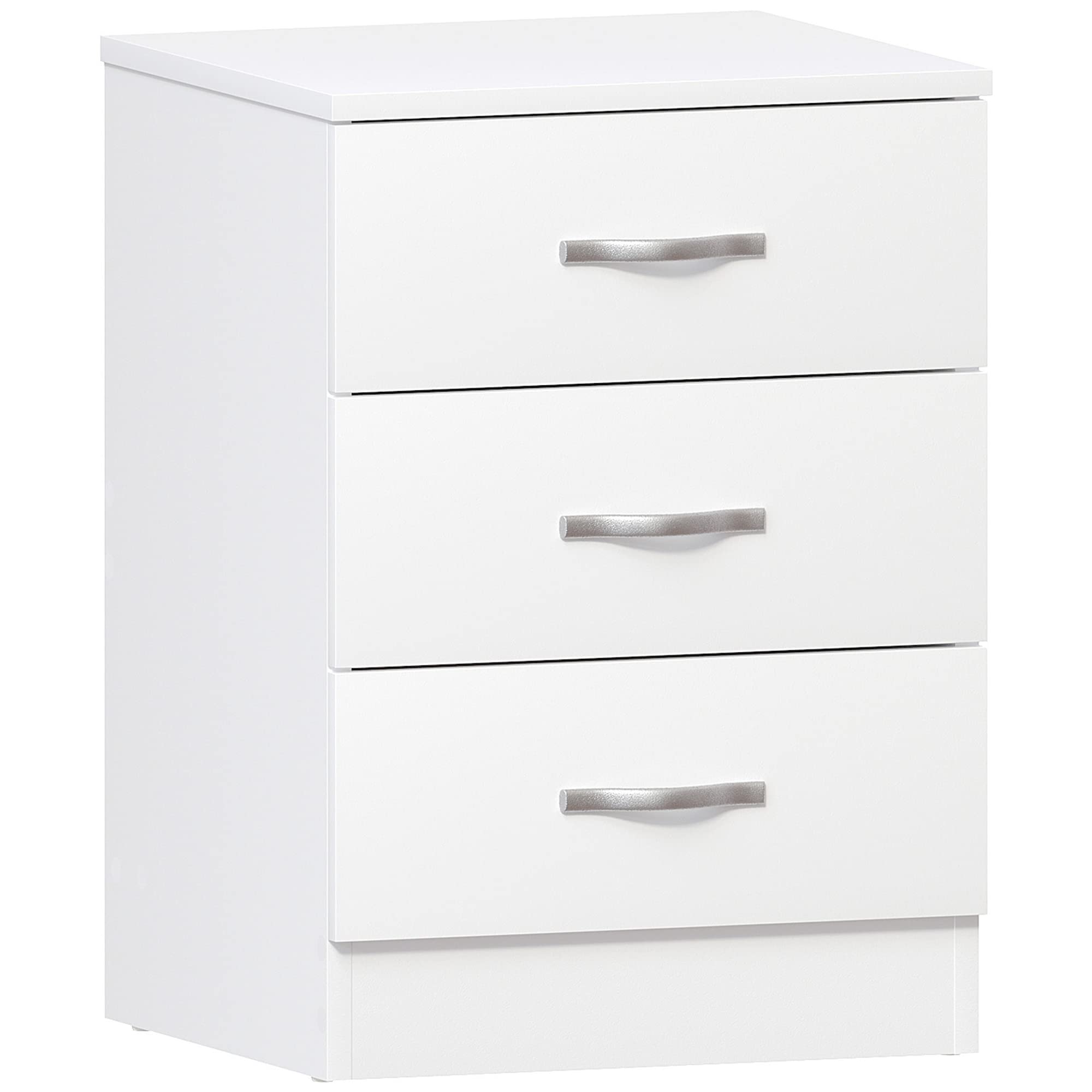 Vida Designs Large White Bedside Cabinet Chest of Drawers, 3 Drawer With Metal Handles and Runners, Unique Anti-Bowing Drawer Support, Riano Bedroom Furniture