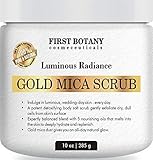 100% Natural Gold Mica Face and Body Scrub 10 oz with Nourishing Oils - Best for Acne, Eczema, Skin Discoloration and Detox, Deep Skin Exfoliator and Body wash