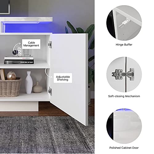 POVISON Modern Fireplace TV Stand, Wood LED Entertainment Center with