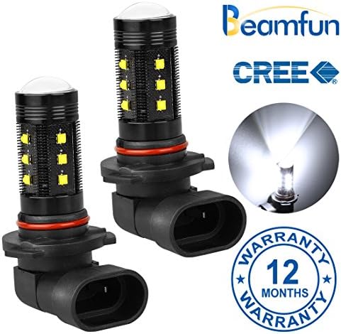 BEAMFUN 9006 HB4 LED DRL Fog Light Bulbs CREE XB-D Chipset 15-SMD 75W 6500K with Projector Lenses, White Color, 2 Pack