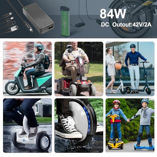 LabTEC Electric Bike Charger 42 V 2 A for 36 V 2 A 10S Li-on Battery Charger Scooter, Electric Bike Adapter Hoverboard Scooter Ninebot Xiaomi 365 4 in 1 Universal Connectors
