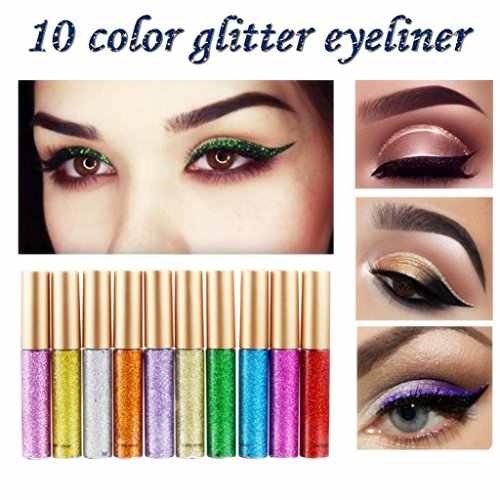 Coohole Hot Sexy Metallic Shiny Smoky Eyes Eyeshadow Waterproof Glitter Liquid Eyeliner (A)