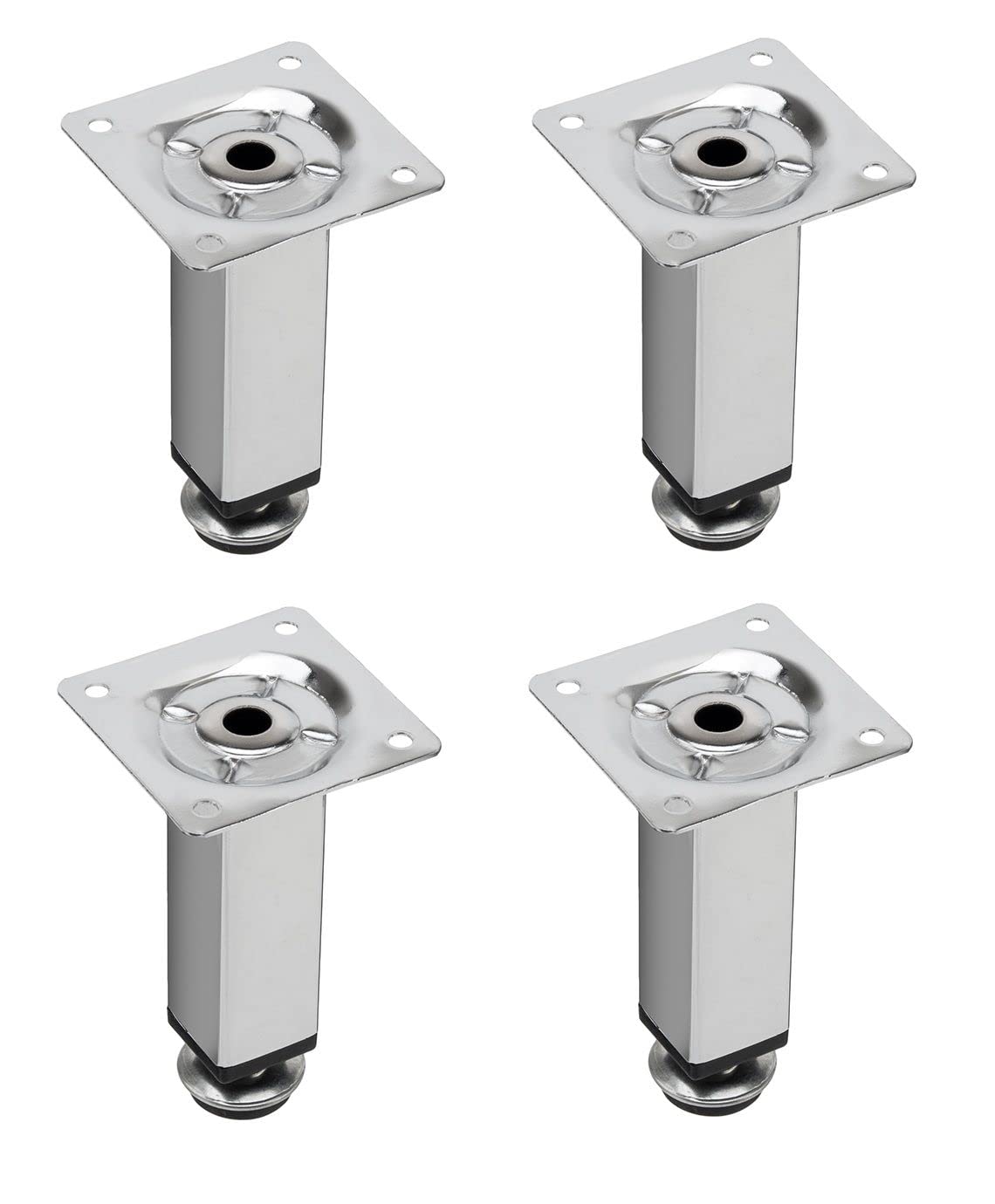 cyclingcolors 4 x Furniture Feet 10 cm Adjustable Metal 100 mm with Adjustment Screw 25 x 25 Steel Chrome Silver Furniture Feet