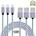 Airsspu Lightning Cable,3Pack 10FT Extra Long Nylon Braided iPhone charger USB Cord Charging Cable for iPhone 5/5S/5C/SE 6/6S 6 Plus/6S Plus 7/7 Plus, iPad mini/Air/Pro iPod touch/nano 7(Gray+White)