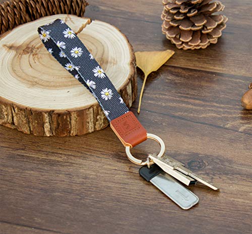 SENLLY Daisies Hand Wrist Lanyard Premium Quality Wristlet Strap with Metal Ring and Genuine Leather, for Key Chain, Camera, Cell Mobile Phone, Charms, Lightweight Items etc ... - Thumbnail 6