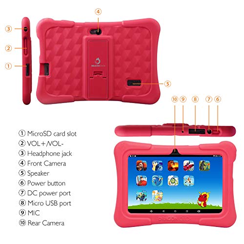 Dragon Touch Y88X Plus Kids Tablet 16 GB 2019 Edition, 7 inch HD IPS Display Touchscreen Kidoz Pre-Installed with All-New Disney Content - Red