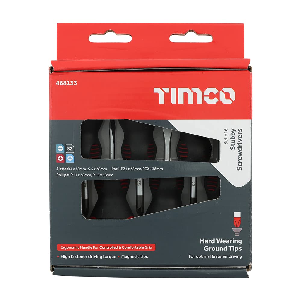 TIMCO Stubby Screwdriver Set - Assorted Sizes - 6 Screwdrivers