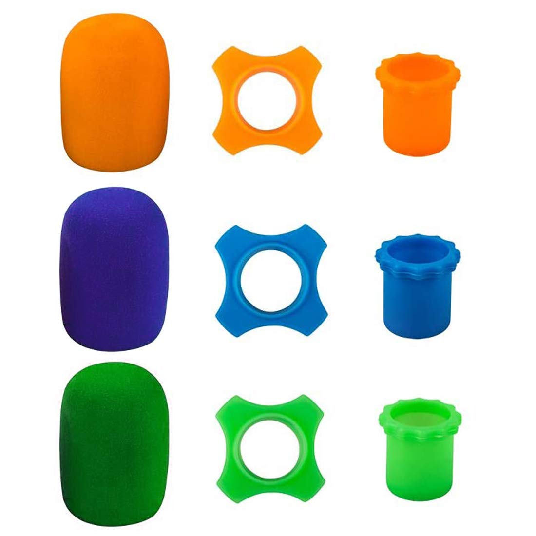 TuNan 9PCS Handheld Microphone Protection, Silicone Ring, Bottom Rod Sleeve Holder, Windscreen Foam Cover for KTV Device, Shakeproof & Anti-Rolling - Orange, Blue, Green