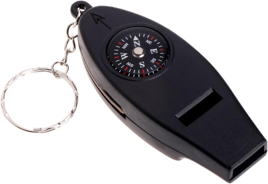 Kalttoyi 4 In1 Outdoor Survival Whistle Compass Magnifier Thermometer Keychain Travel EDC
