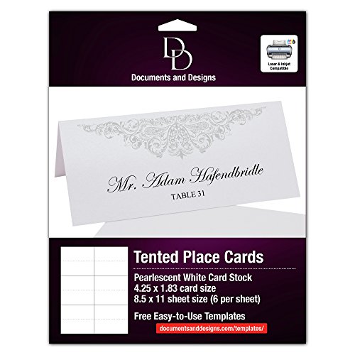Documents and Designs Paisley Easy Print Place Cards (Select Color/Quantity), Pearl White, Silver, Set of 50 (9 Sheets) - Thumbnail 2
