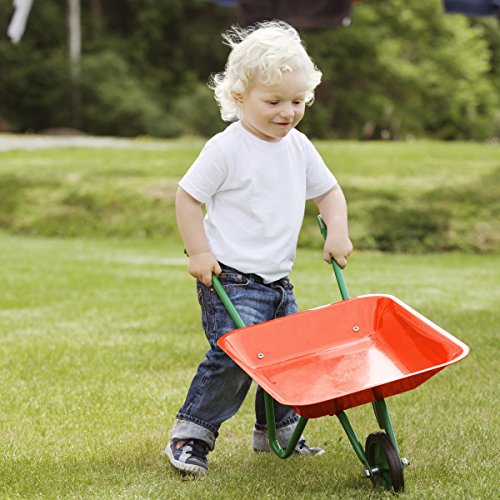 Hey!Play! 80-PP-WB Kids Garden Tool-Mini Toy Wheelbarrow for Boys and Girls-for Pretend Play Yardwork, Hauling Sand, Water, Sticks and More, Red - Thumbnail 4