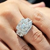 Mnyixsi Square Cut Simulation 5A Moissanite Engagement Ring Bling Men's 925 Silver Ring Inlaid-Classic Ring Fashion Silver Jewelry Party Accessories Engagement Band Ring for Men Size 8