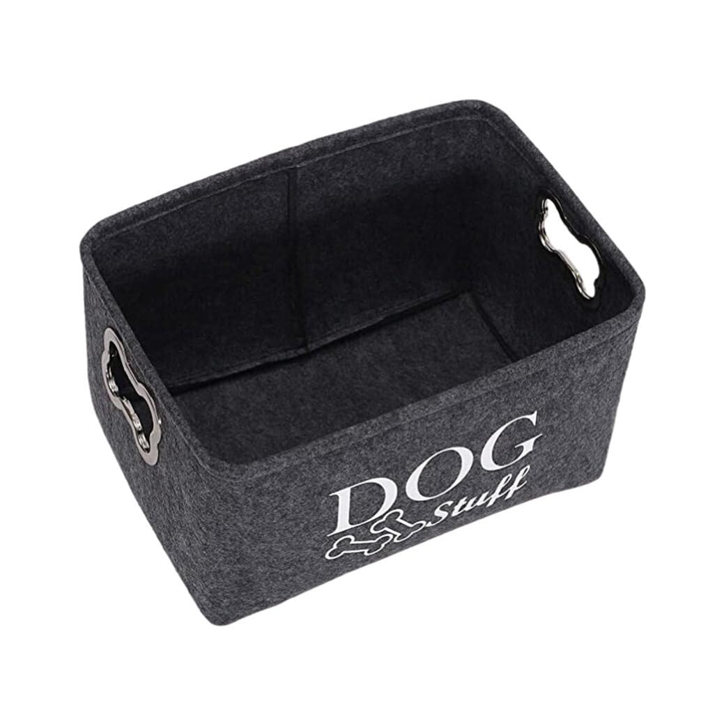 ULTECHNOVO Dog Toy Storage Box Felt Basket with Metal Handles Large Portable Pet Supplies Organizer 15.35X11.02X8.66In Lightweight Sundries Storage Container for Home and Travel
