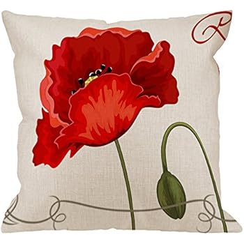 HGOD DESIGNS Throw Pillow Case Red Poppies Cotton Linen Square Cushion Cover Standard Pillowcase for Men Women Home Decorative Sofa Armchair Bedroom Livingroom 18 x 18 inch