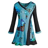 Women's Tunic Top - Colorblock Blue And Black Patchwork Blouse