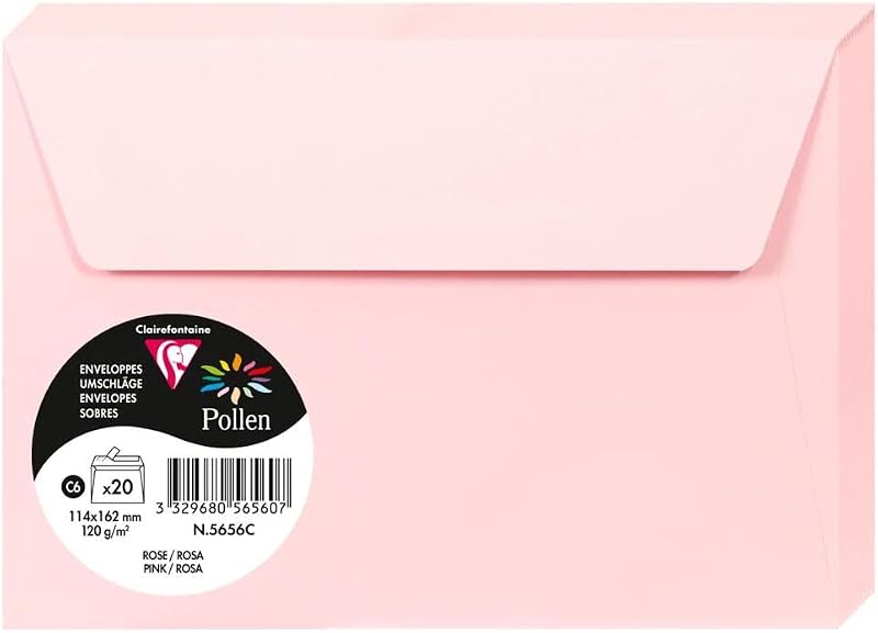 Clairefontaine Pollen 5656C Pack 20 Self-Adhesive Envelopes C6 11.4x16.2cm Pink