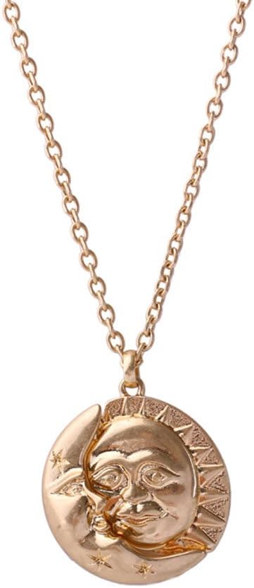 Meiligo Fashion Womens Zinc Alloy Hip-hop Glinting Celestial Sun and Moon Necklace Sun Moon Face Celestial Lunar Solar Pendant Jewelry