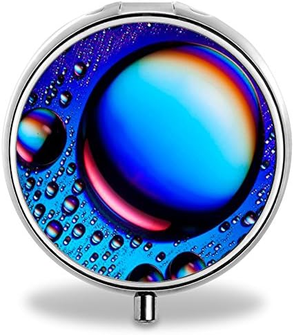 Medicine Pill Boxes Blue Bubble Unique Round Portable 3 Compartment Metal Pocket Pill Bottle