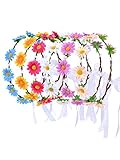 eBoot 6 Pieces Colorful Flower Headband Wreath Floral Crown Garland Headbands with Adjusting Ribbon for Festival Celebration Party