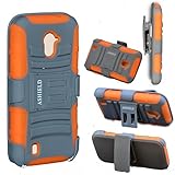ASHIELD Ultra Shock&Drop-Proof Amy-Grade Protective Hard Rugged Hybrid Slim Defender Case and Holster for For ZTE Majesty Z796 / Source 9511- Extremly Dual layer Case with 360 Degrees Swivel Ring Kickstand and Rugged Holster (Gray / Orange)