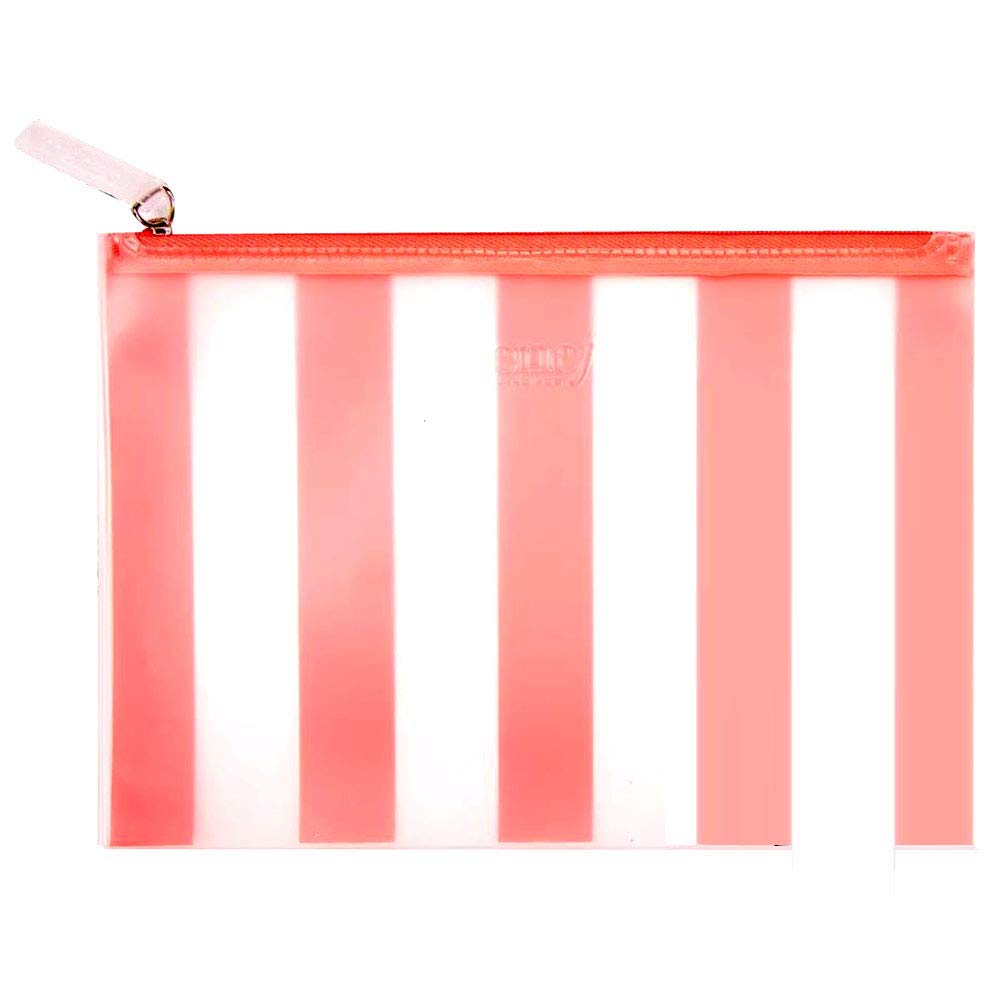 Benefit San Francisco 2018 Cosmetic Makeup Travel Zipper Bag - Pink Translucent Stripes