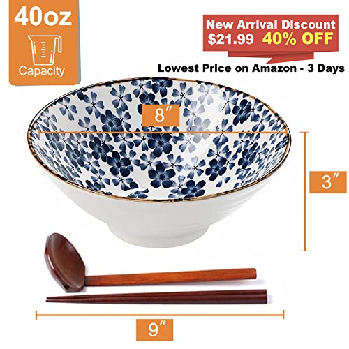 DeeCoo Ceramic Large Ramen Bowls Set, Porcelain Multi Purpose Bowl for