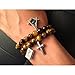 LAMUCH Fashion Masonic Freemason Tiger 's Eye Stainless Steel Buddha Beads Link Bracelet for Men