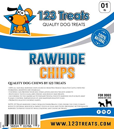 123 Treats - Rawhide Chips for Dogs (1 Pound Bag) Quality Dog Rawhide Chews - No Additives, Chemicals or Hormones from Natural Grass Fed Livestock