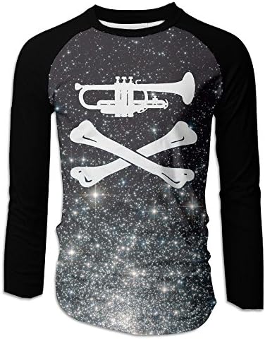 Trumpet Pirate Skull Cross Bones Men's Round Neck Raglan Sleeve Long T-Shirt Blouse Tops Casual Teen Boys Tees L
