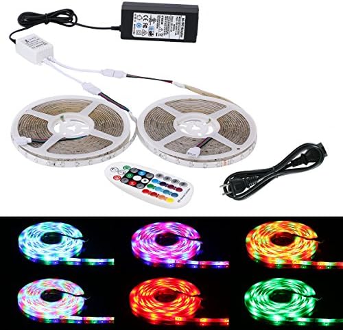 LED Strip Light, Lahoku 3528 SMD RGB 2 Rolls 16.4ft Waterproof Color Changing Tape Light Kit with RF Wireless Remote and UL Listed Power Adapter for Kitchen Cabinet, Bedroom, TV, Home Decoration
