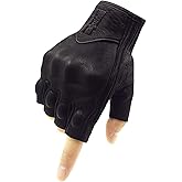 Harssidanzar Fingerless Motorcycle Gloves,for Mens Leather Riding Driving Gloves with Hand Knuckle GM037