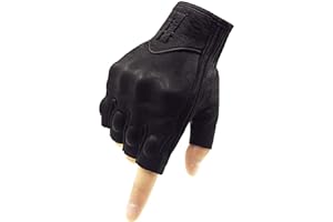 Harssidanzar Fingerless Motorcycle Gloves,for Mens Leather Riding Driving Gloves with Hand Knuckle GM037