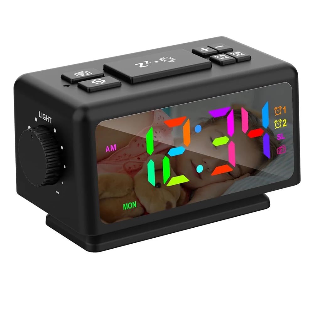DollaTek RGB Digital Alarm Clock FM Radio Alarm Clock with 2 USB Ports Sleep Sound Machines with Timer Snooze