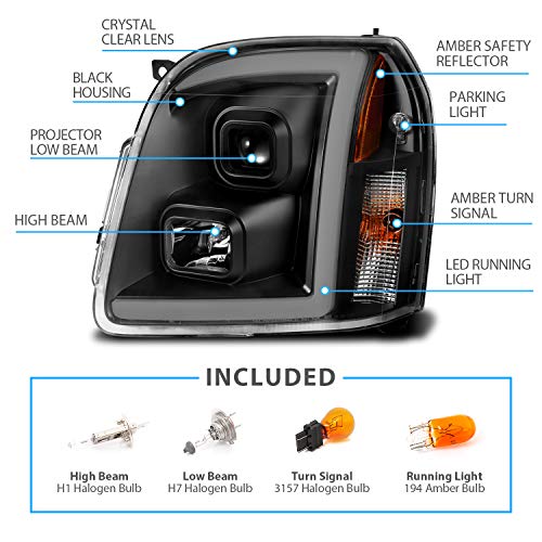 AmeriLite LED Bar Projector, Halogen, LED Car Headlights Set For 2007