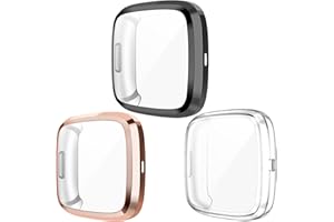 Wepro Screen Protective Case Compatible with Fitbit Versa 2 Smartwatch, 3-Pack Soft TPU Full Cover Cases Compatible with Fitbit Versa 2 Watch, Clear/Black/Rose Gold