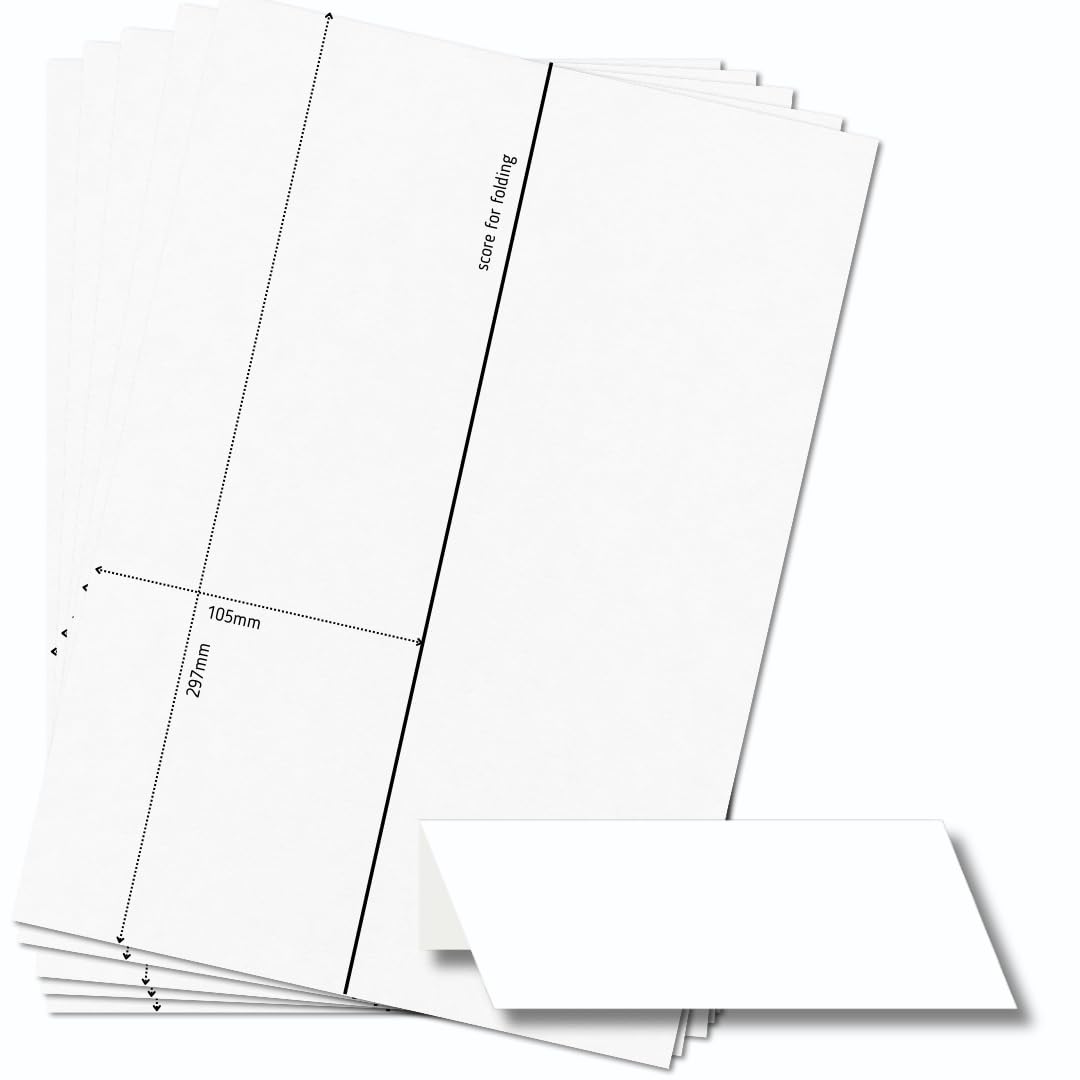 OfficeGear Extra Wide Tent Cards 1-up [55 Sheets - 55 Pack] 105x297mm Printable A4 190gsm Scored Folding Table Top Name Place Cards for Hotels Restaurants Conference Events Incl Design Template