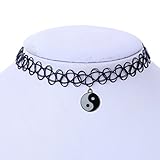 YAZILIND Black Stretch Tattoo Henna Choker Hippy Eight Diagrams Pendant Necklace Elastic 80s 90s