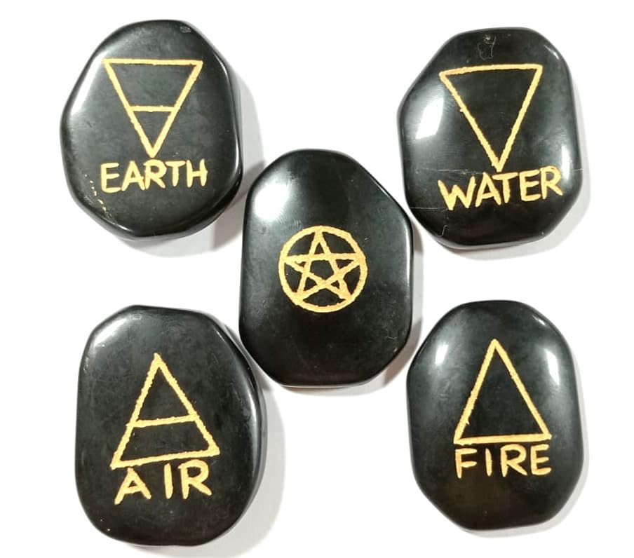 Jet International Black Jasper 5 Element Flat Tumbled Nes Genuine Earth Wiccan Pagan Pouch Gift Air Water Earth Fire Spirit Pentacle Star Spiritual Psychic Metaphysical Worship Altar India Asia