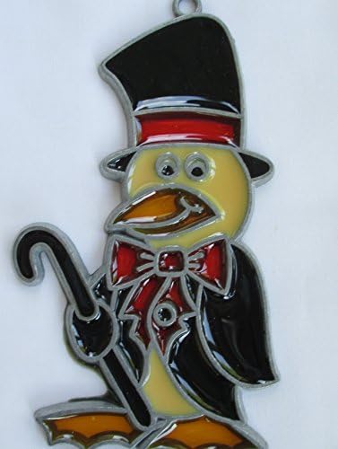 Resin Stained Glass Penguin with Cane and Top Hat Suncatcher