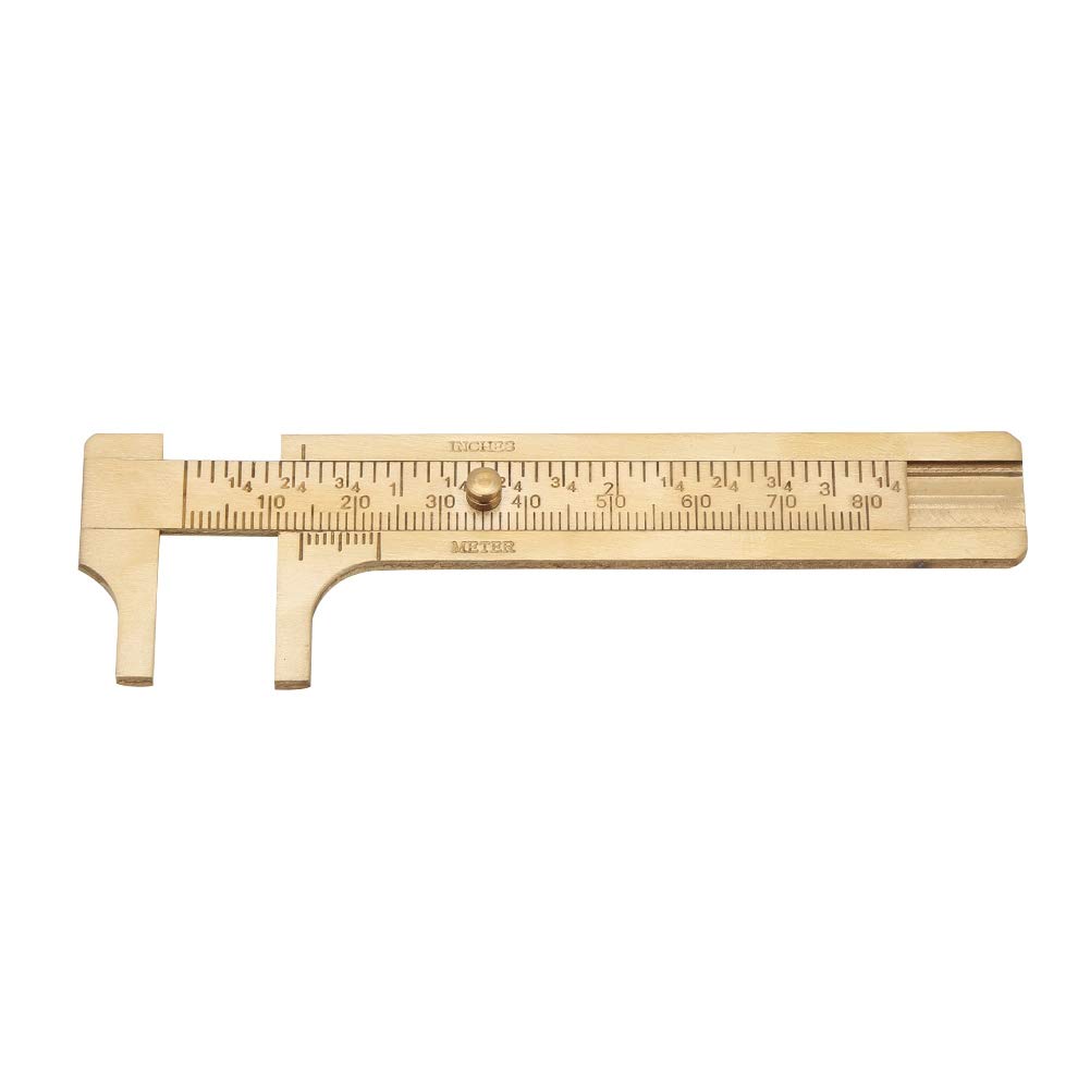 Brass Vernier Calipers, Akozon Retro Vernier Caliper 1pc Mini Brass Sliding Gauge Pocket Vernier Caliper Ruler Measuring Tool Double Scales mm/inch(80mm)
